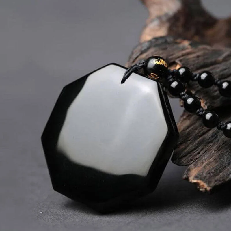 Black Obsidian Stone Yin Yang Pendant Necklace