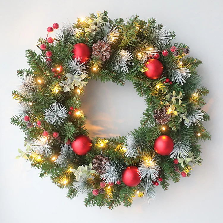 Festive garland Red Christmas ball pine cone lights with garland