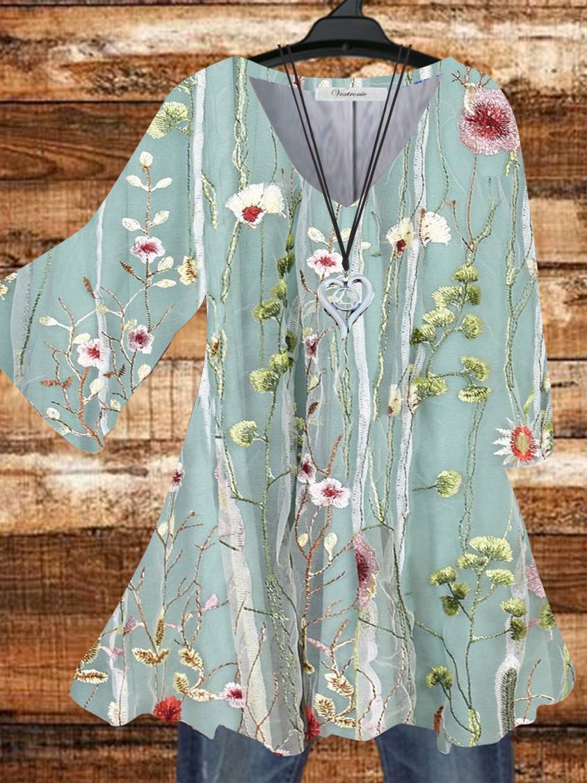 Women Half Sleeve V-neck Solid Color Dress