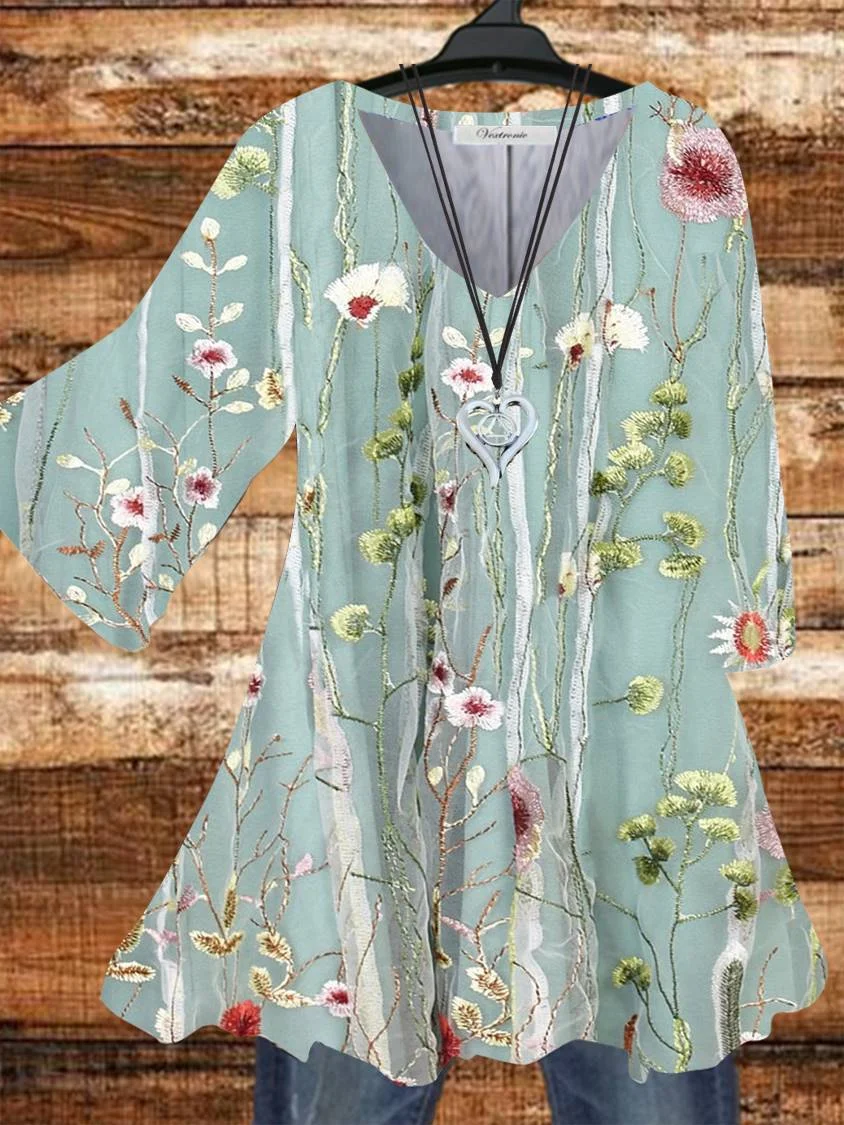 Women Half Sleeve V-neck Solid Color Dress