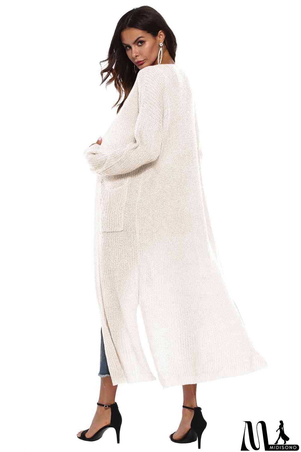 MidiSono - Long Sleeve Open Front Buttoned Cardigan