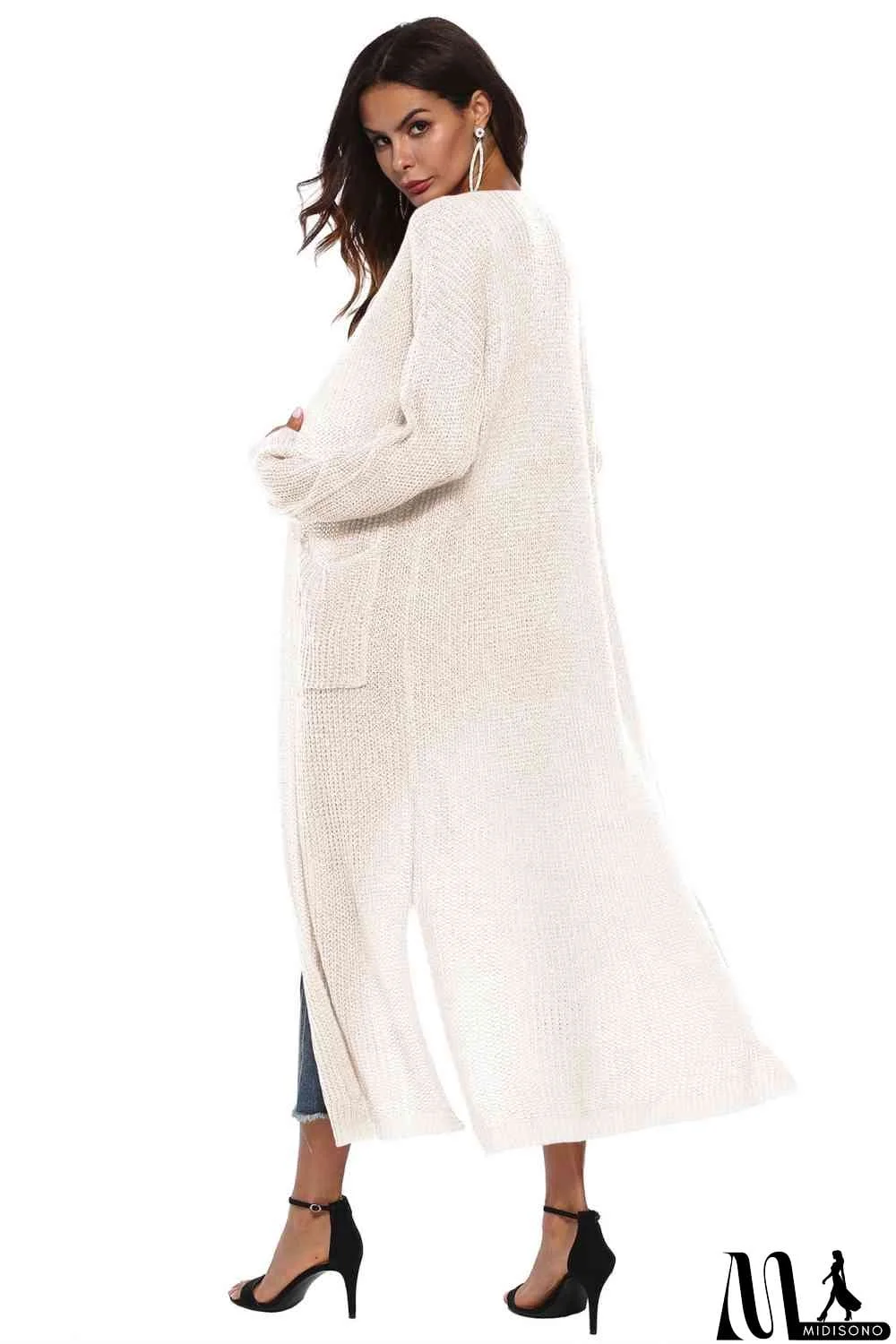 MidiSono - Long Sleeve Open Front Buttoned Cardigan