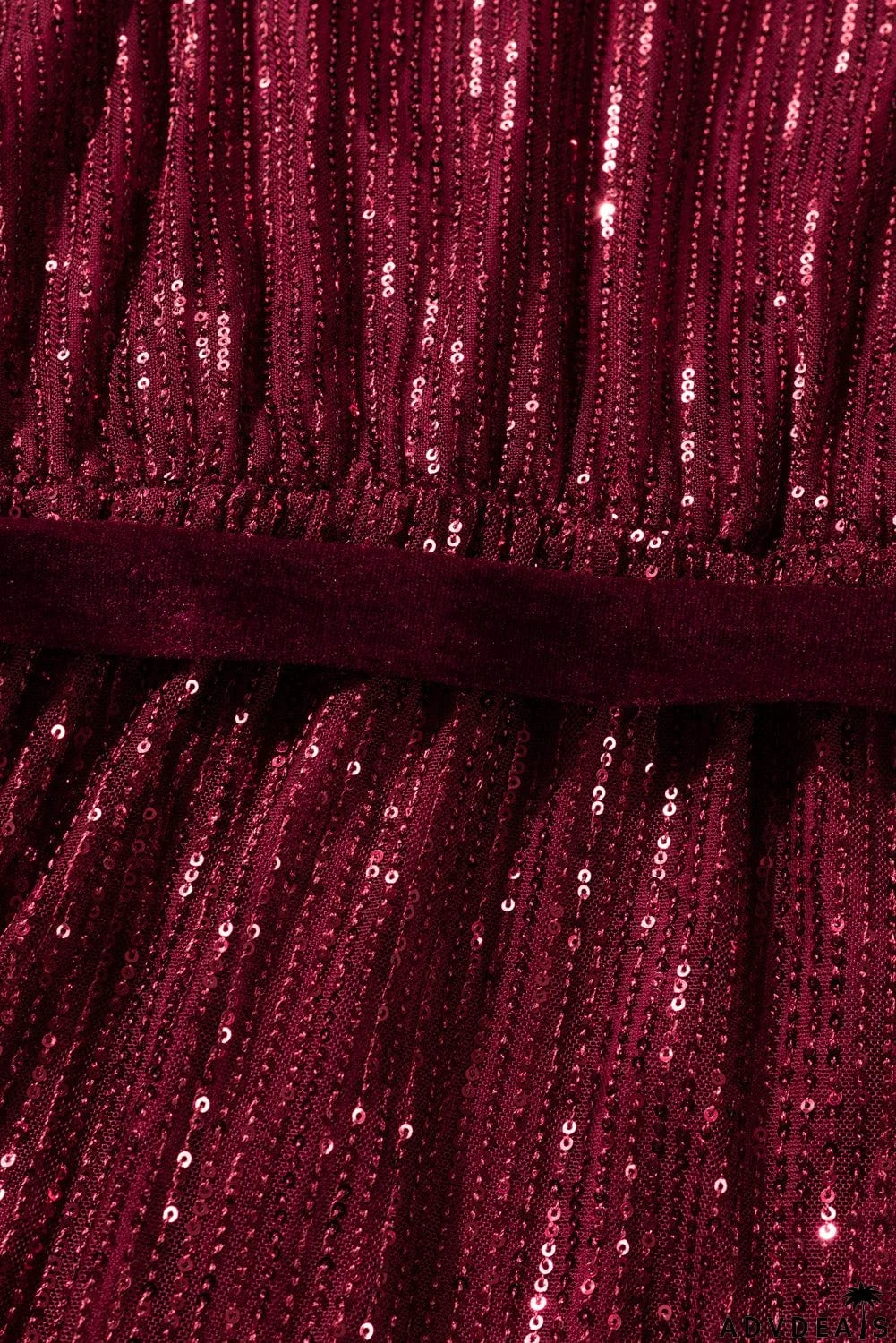 Wine Red Loose Long Sleeve Sequin Dress with Sash