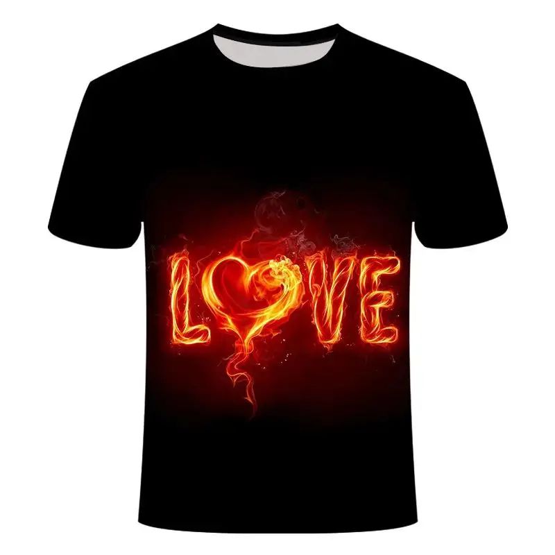 Cotton Tshirt Summer Men's And Women's Flame Pattern Creative Printed 3d Printed T-Shirt Casual O Collar Loose Plus Size Short Sleeve t -shirt Tee