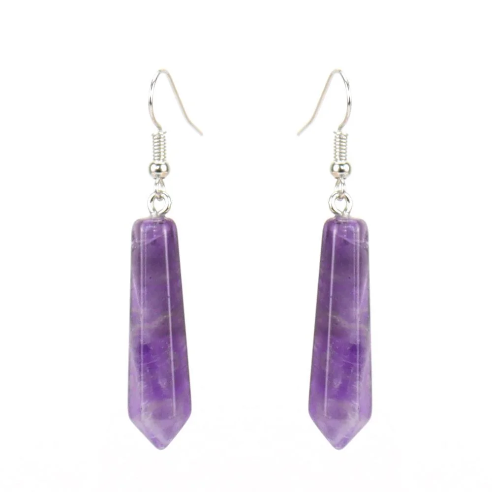Real Natural Quartz Stone Healing Point Crystal Chakra Dangle Earrings