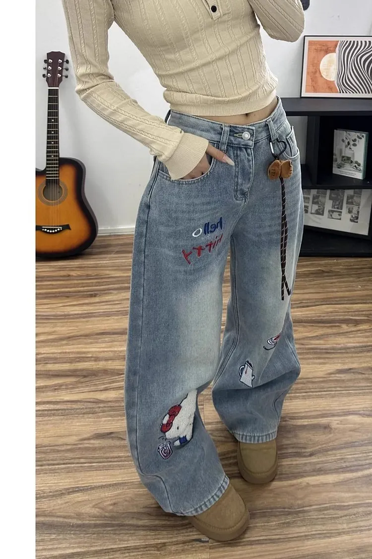 Spring & Summer High Rise Straight Leg Denim Pants for Women