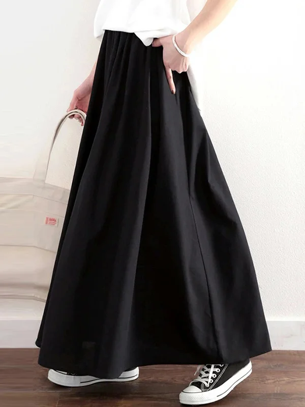 A-Line Loose Elasticity Solid Color Skirts Bottoms