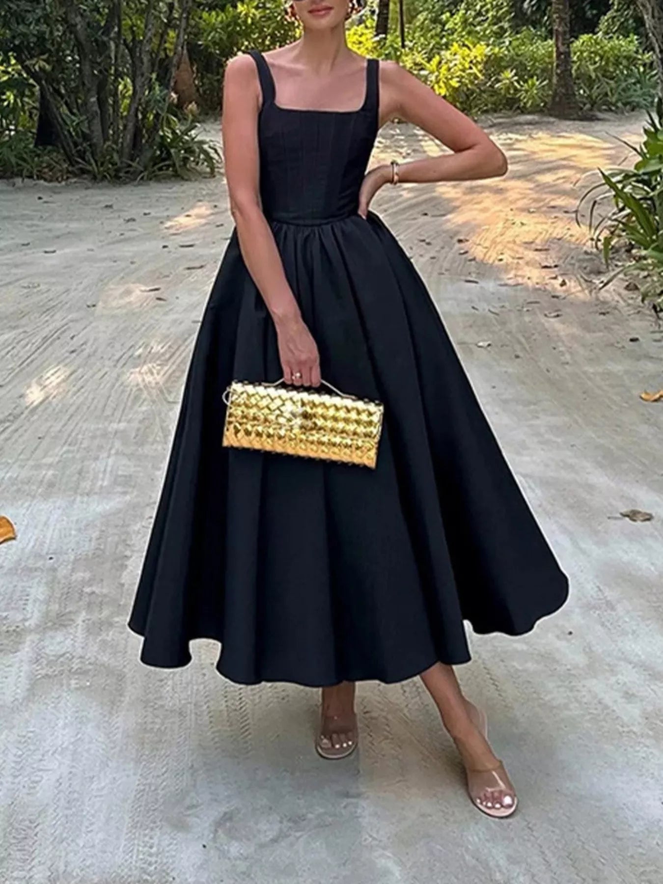 Square Neck A-Line Midi Dress mysite idetrend