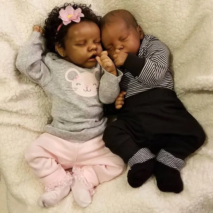 GSBO-Cutecozylife-Black Reborn Mini Baby Twins - 12'' Sleeping Twins Boy and Girl Batard and Briana Truly Reborn Doll Girl