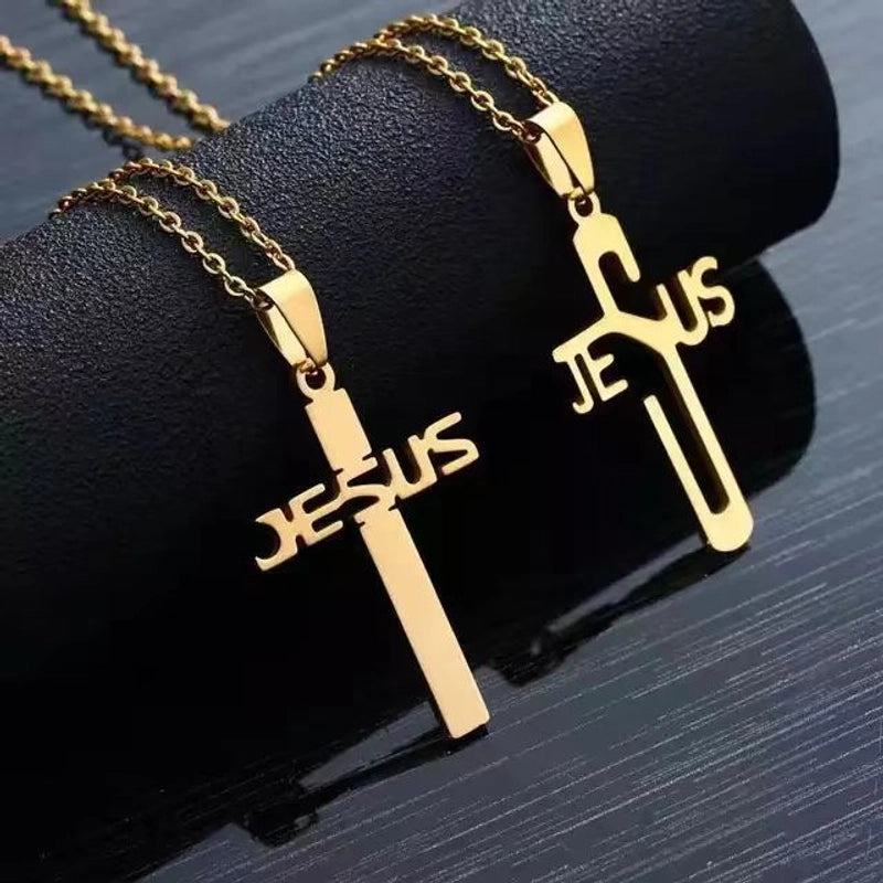 Retro Cross Letter 304 Stainless Steel Plating Unisex Pendant Necklace Men Pendant Necklaces