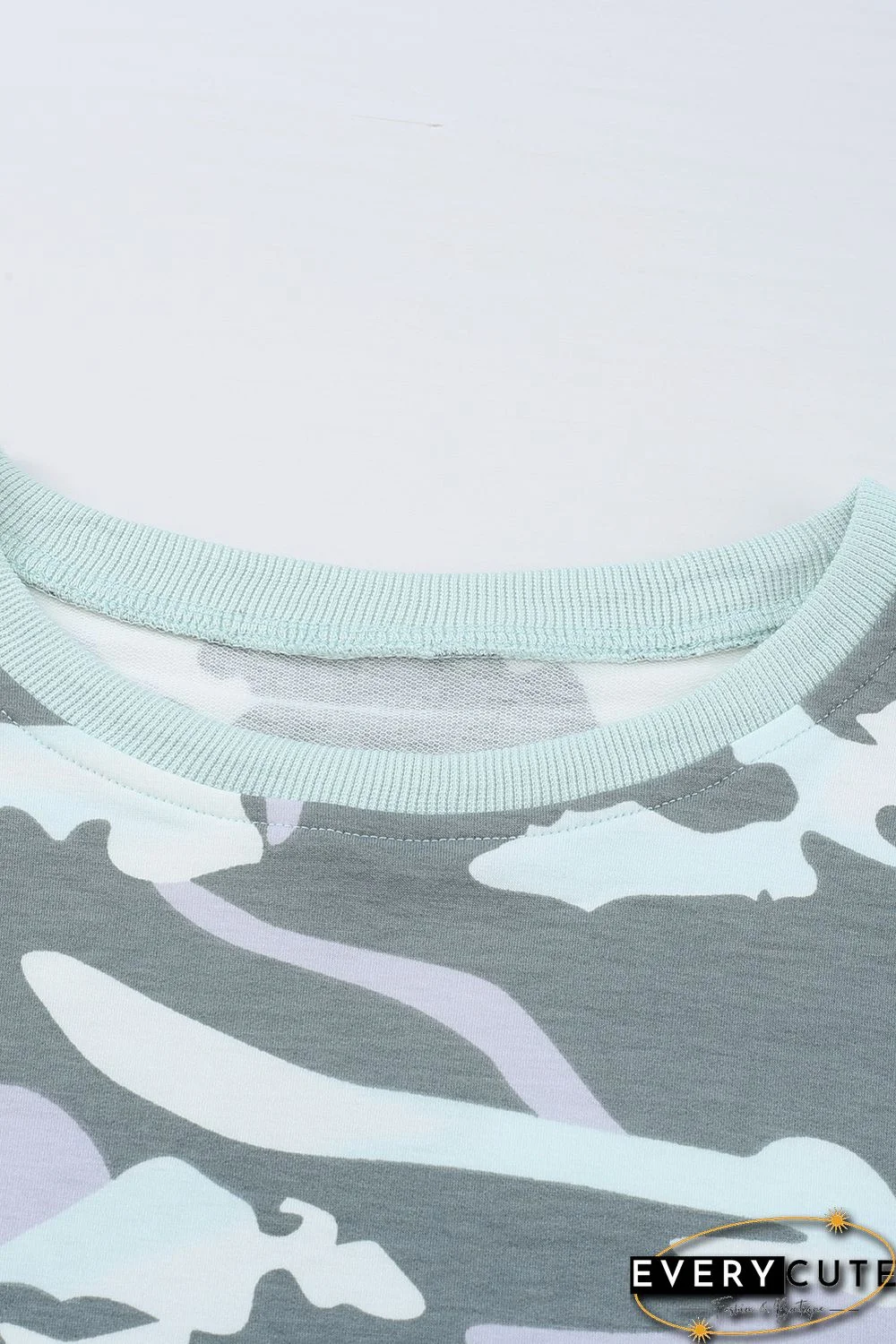 Light Green Camouflage Pullover Sweatshirt with Slits