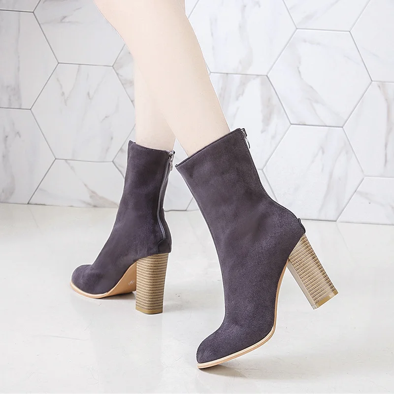 Yyvonne Size 2024 Autumn And Winter New Women's Boots High Heels, Coarse Heels, Frosted Medium-Sized Fashion Boots, Fashionable Women's Shoes