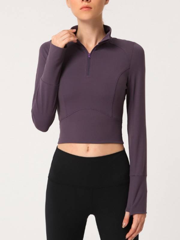 Women's Yoga Long Sleeve Half Zip Tight Yoga T-shirt Rose Toy