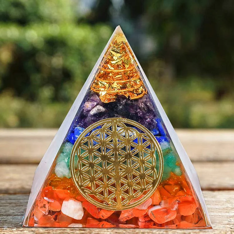 Natural Crystal Flower Of Life Orgone Pyramid