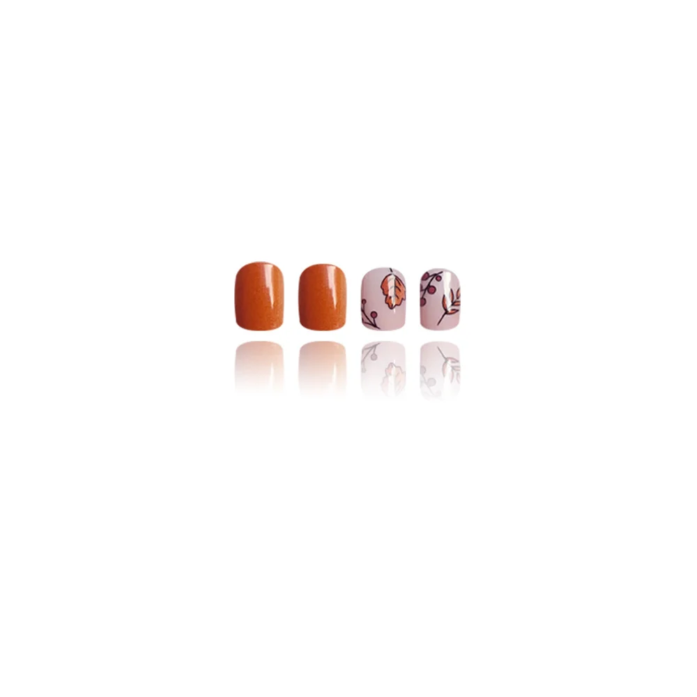 Churchf Churchf Oil Maple Leaf Branches Short Square Nail Removable Fake Nail Finished Wear Nail Holiday Nail