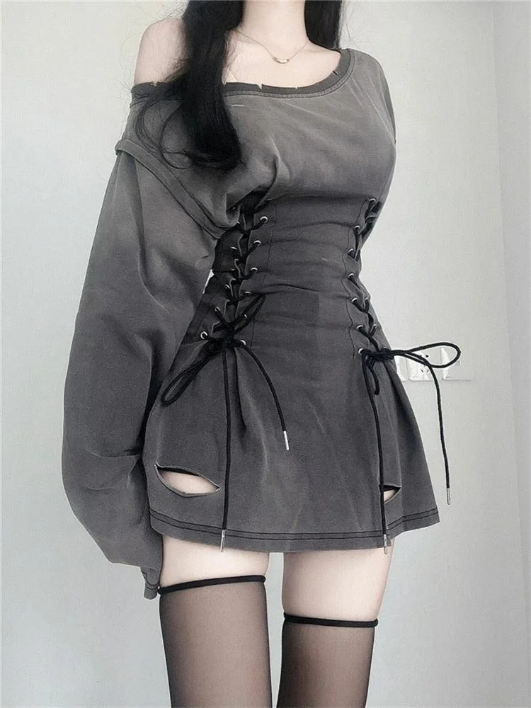 Brownm Smoke Lace Up Mini Dress