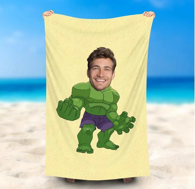 Personalized Hulk Summer Beach Towel Custom Photo Bath Towel Gift for Family/Friends