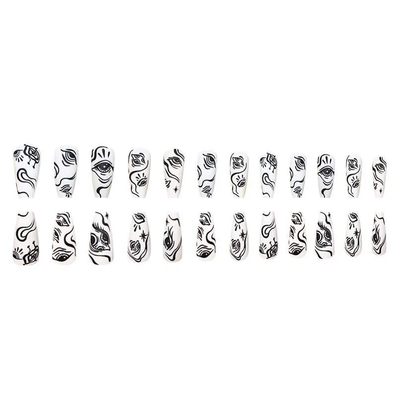 Churchf Churchf New Short Ballet Black Line Eyes Frosted Eye Nail Fake Nail Simple Fashion Wind Wear Nail Piece
