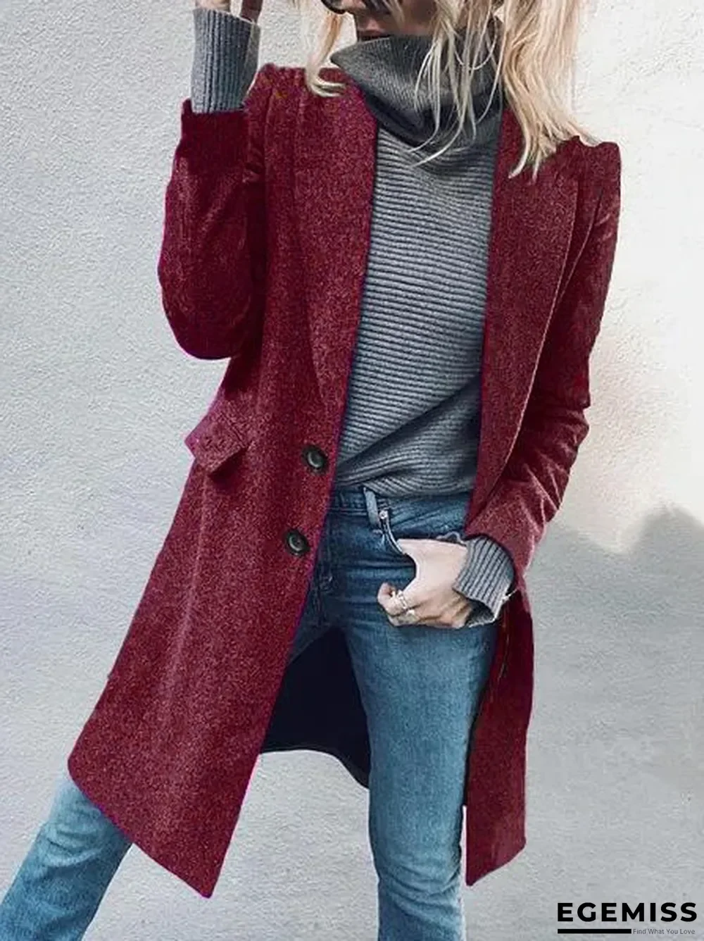 Fashion Lapel Mid-length Solid Color Woolen Coat | EGEMISS