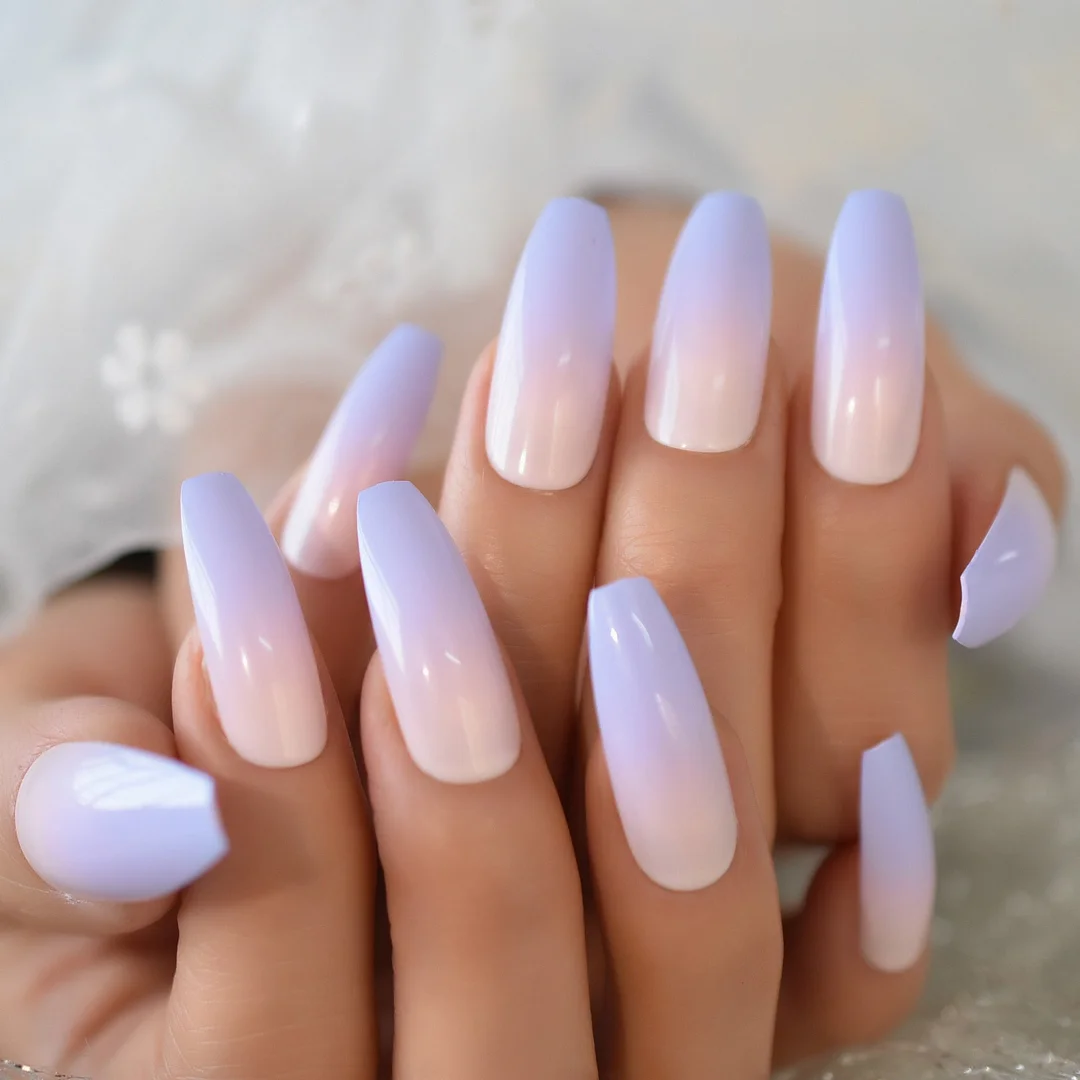 Medium Almond Fadeing Layered Gray&White Gel Tips Decoration Nails False Hand Dummy Stick On Nails Full Cover Nails Charming 24P-Nail Inspo