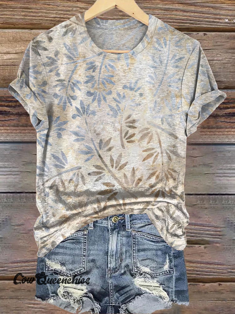 Simple Texture Printed Casual T-shirt Beige / S