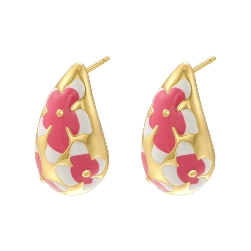 1 Pair Elegant Sweet Water Droplets Enamel Plating Copper 18K Gold Plated Ear Studs