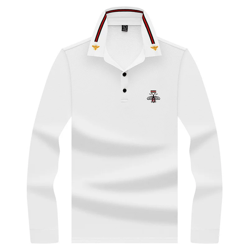  Autumn Little Bee Embroidered  Men's Long Sleeved Polo Shirt 
