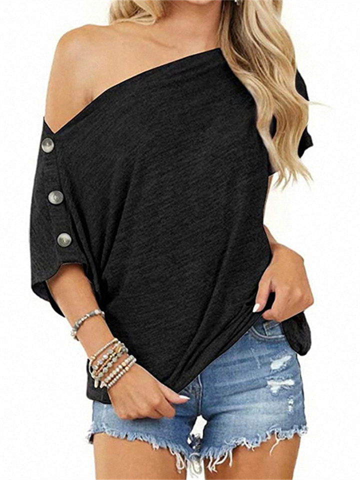 New Women's Tops Loose A Strapless Button Short-sleeved T-shirt Women