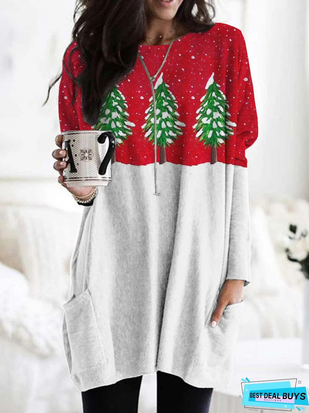 Crew Neck Loosen Christmas Snowman Knitting Dress Xmas Dress