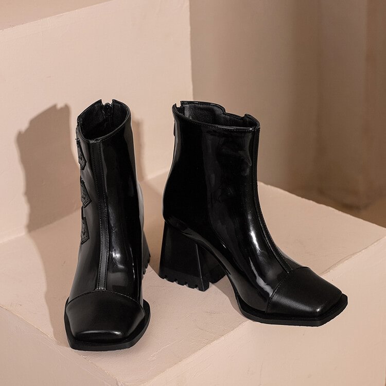 Color Matching Square Toe High Heel Autumn And Winter New Women's Boots-PABIUYOU- Women's Fashion Leader
