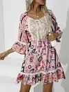 Half Sleeve Floral Print Split-Joint Empire A-Line Mini Dress