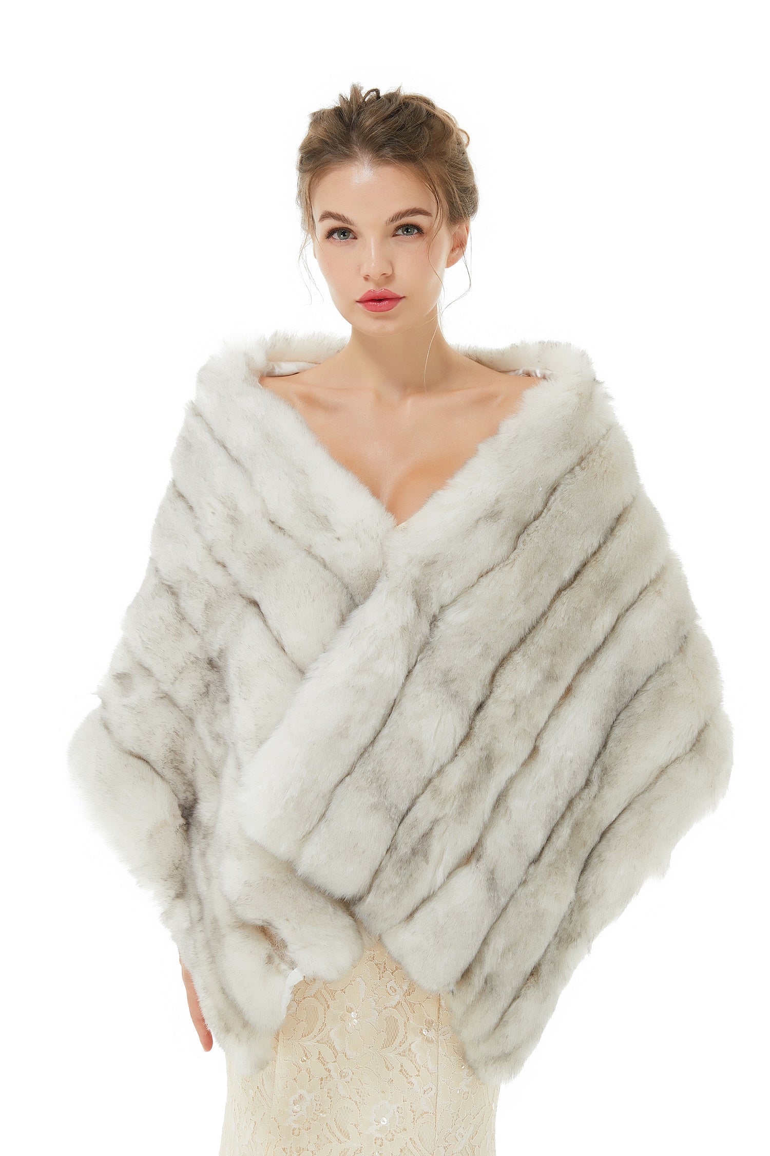 Luluslly Fashion Grey Faux Fur Shawl Women's Winter Wrap