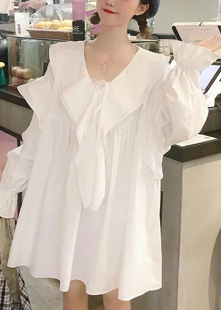 Classy White Tunic Dress Ruffles Spring Dress