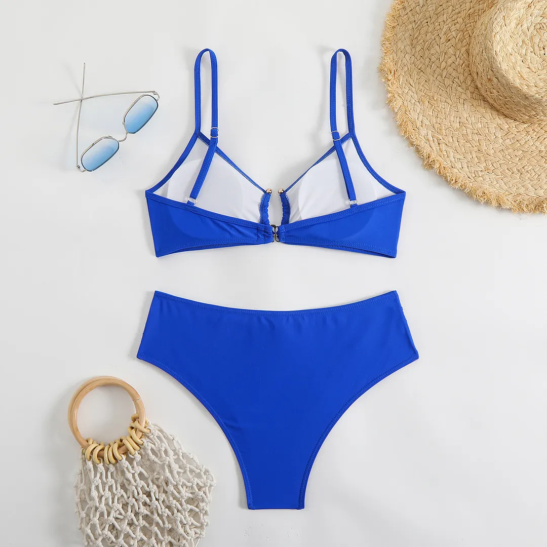 Uveng 2025 New Solid Color Sexy Bikini Wrinkled Air Split Body Swimsuit Suit Women