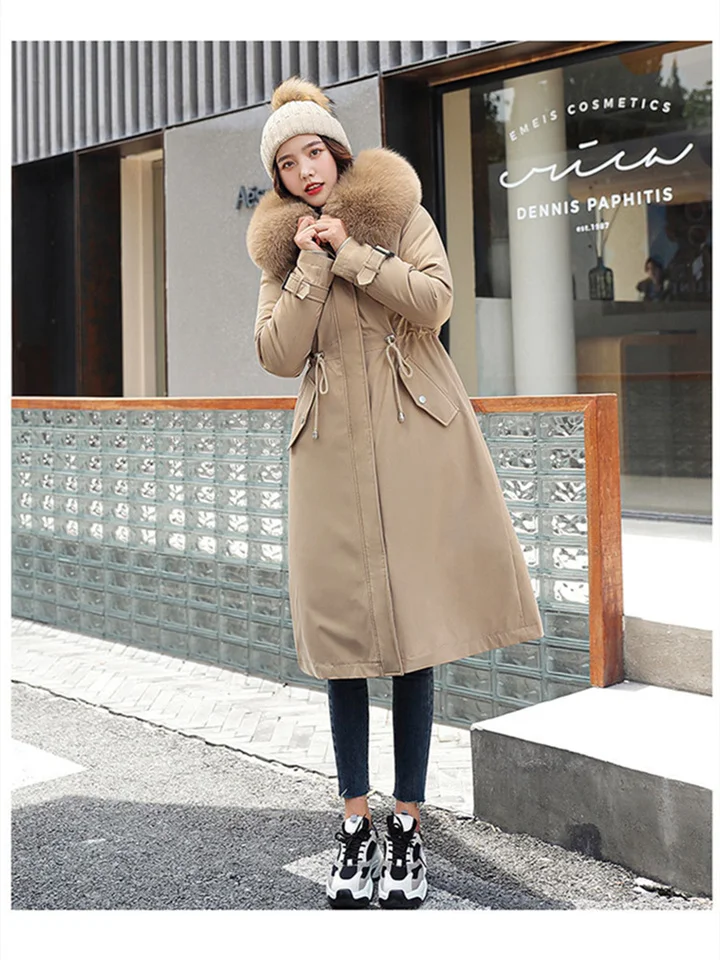 Women's Winter Jacket Winter Coat Coat Parka Outdoor Street Daily Winter Fall Long Coat Regular Fit Adjustable Windproof Warm Breathable Streetwear Embroidery Casual Jacket Long Sleeve Solid Color