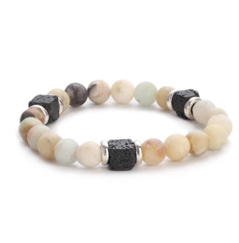 New Lava Cube Volcanic Stone Bracelet Men’s Colorful Marble Glass Beads Retro Bracelet
