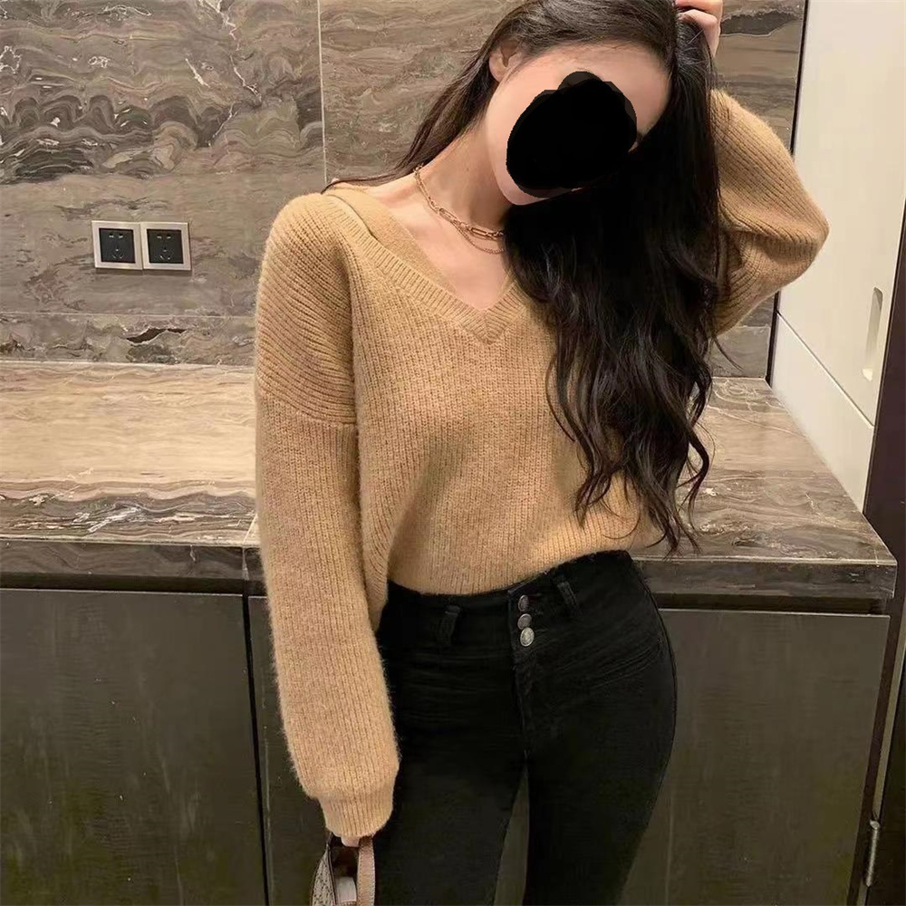 Iplaynox New Korean Style Women's Pullover Loose Design for Autumn Winter Tops Hanging Neck and Off Shoulder Knitted Ladies Sweater Tops