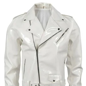 pornhint Pornhint Gothic handmade Gothic Moto White PVC Vinyl Jacket Stylish Men Motorcycle Jacket Punk Rock EMO Fetish Jacket Hi-600-GJ