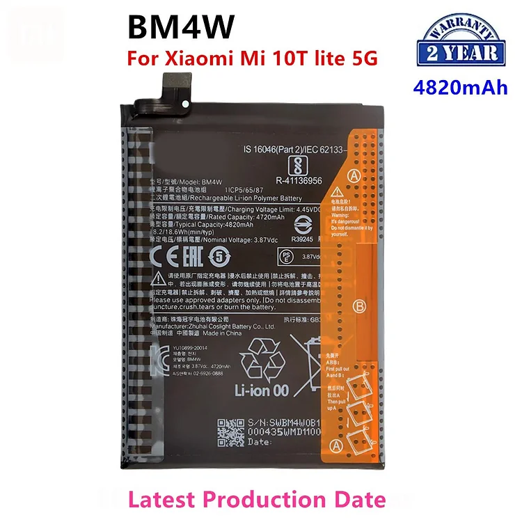 100% Orginal BM4W 4820mAh Battery For Xiaomi Mi 10T lite 5G High Quality Phone Replacement Batteries