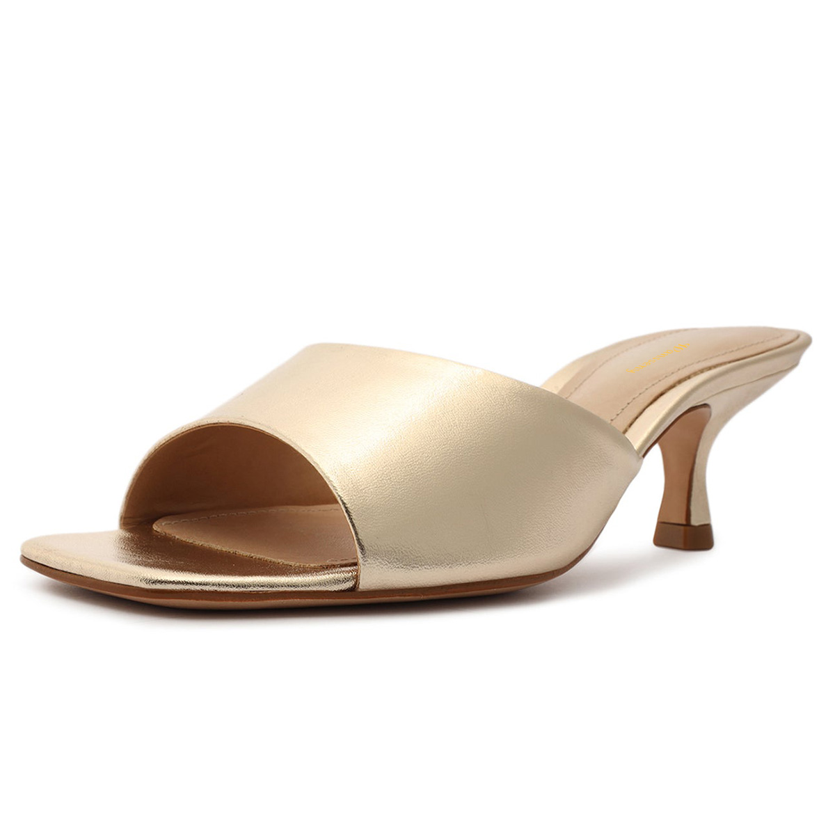 Gold Vegan Leather Open Square Toe Mules for Women with Kitten Heel Nicepairs
