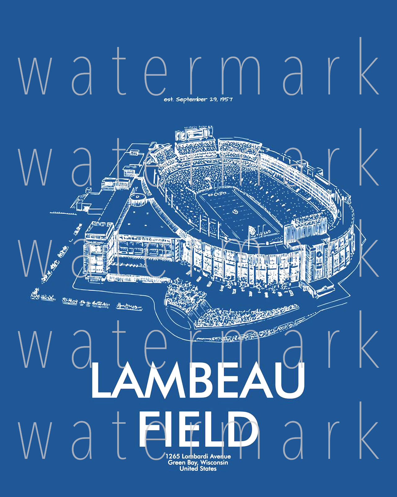 Lambeau Field Blueprint Sports 8X10 inch print poster wall art RP