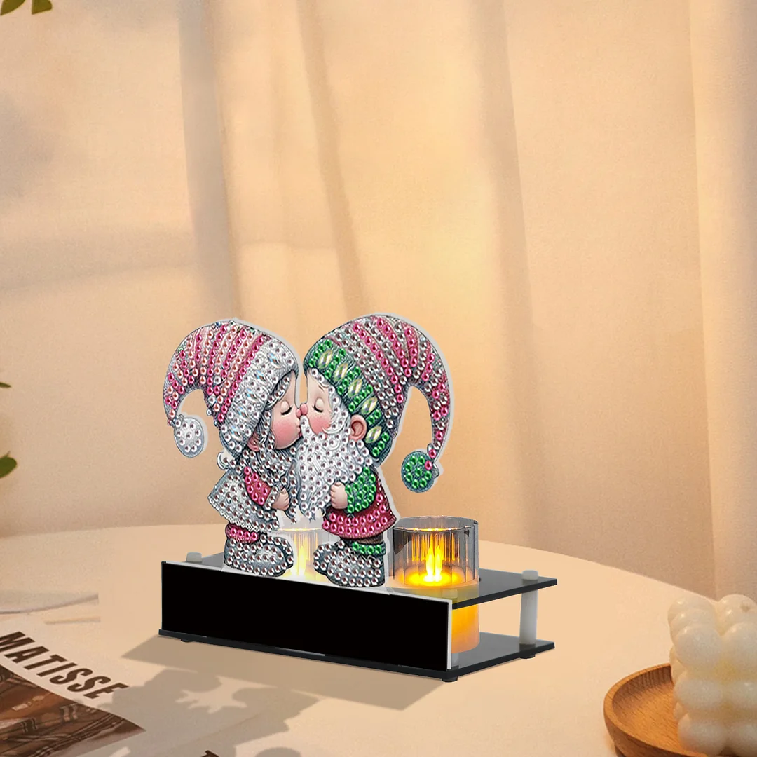 5D DIY Kissing Gnome Diamond Art Mini Candle Holder for Aromatherapy Art Crafts