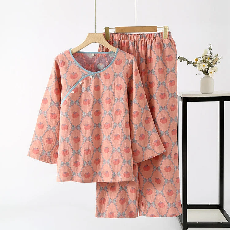 Yarn-dyed Jacquard Persimmon Cotton Pajama Set Radinnoo.com