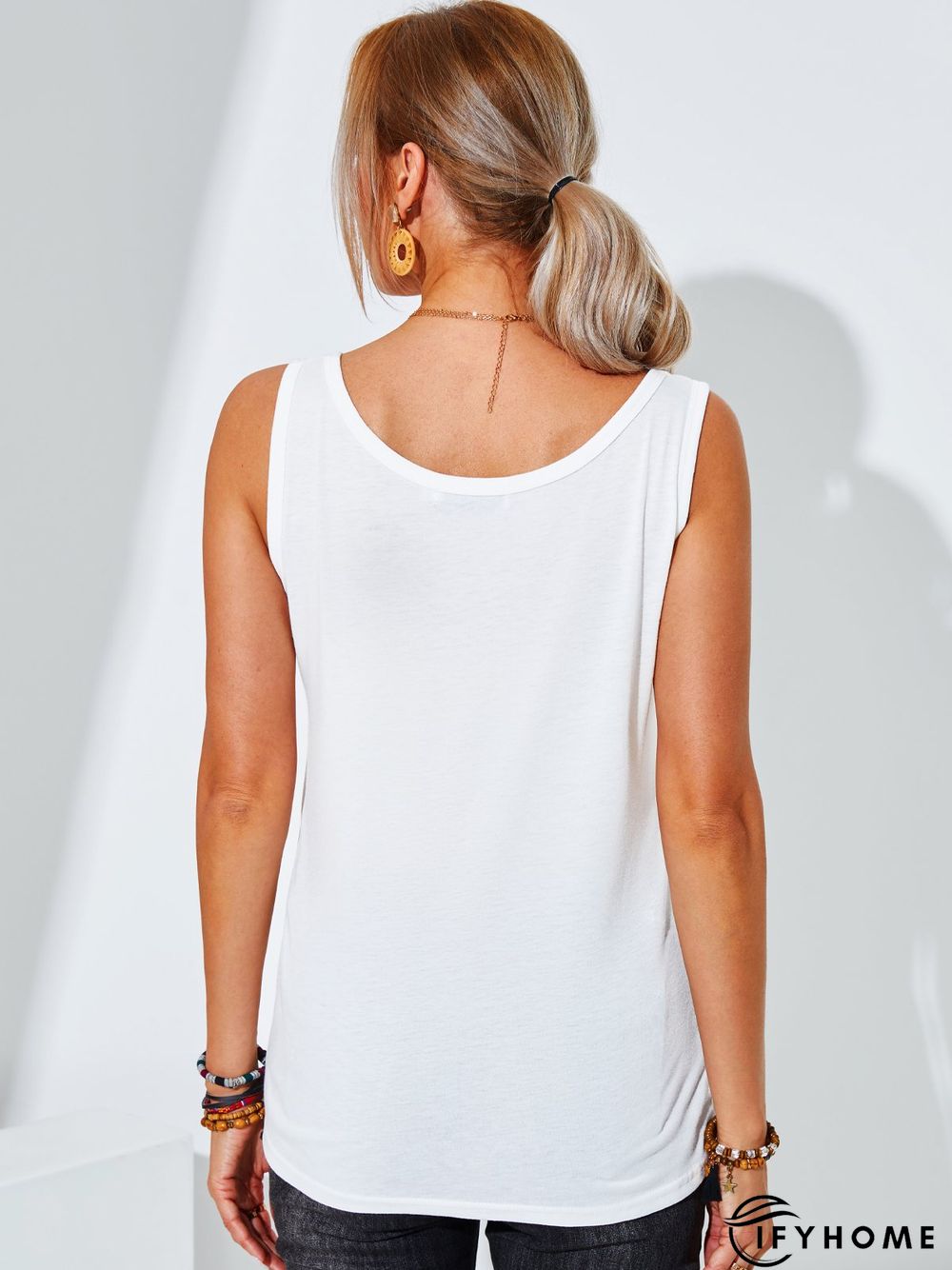 Sleeveless Cotton-Blend Printed Casual Shirts & Tops | IFYHOME