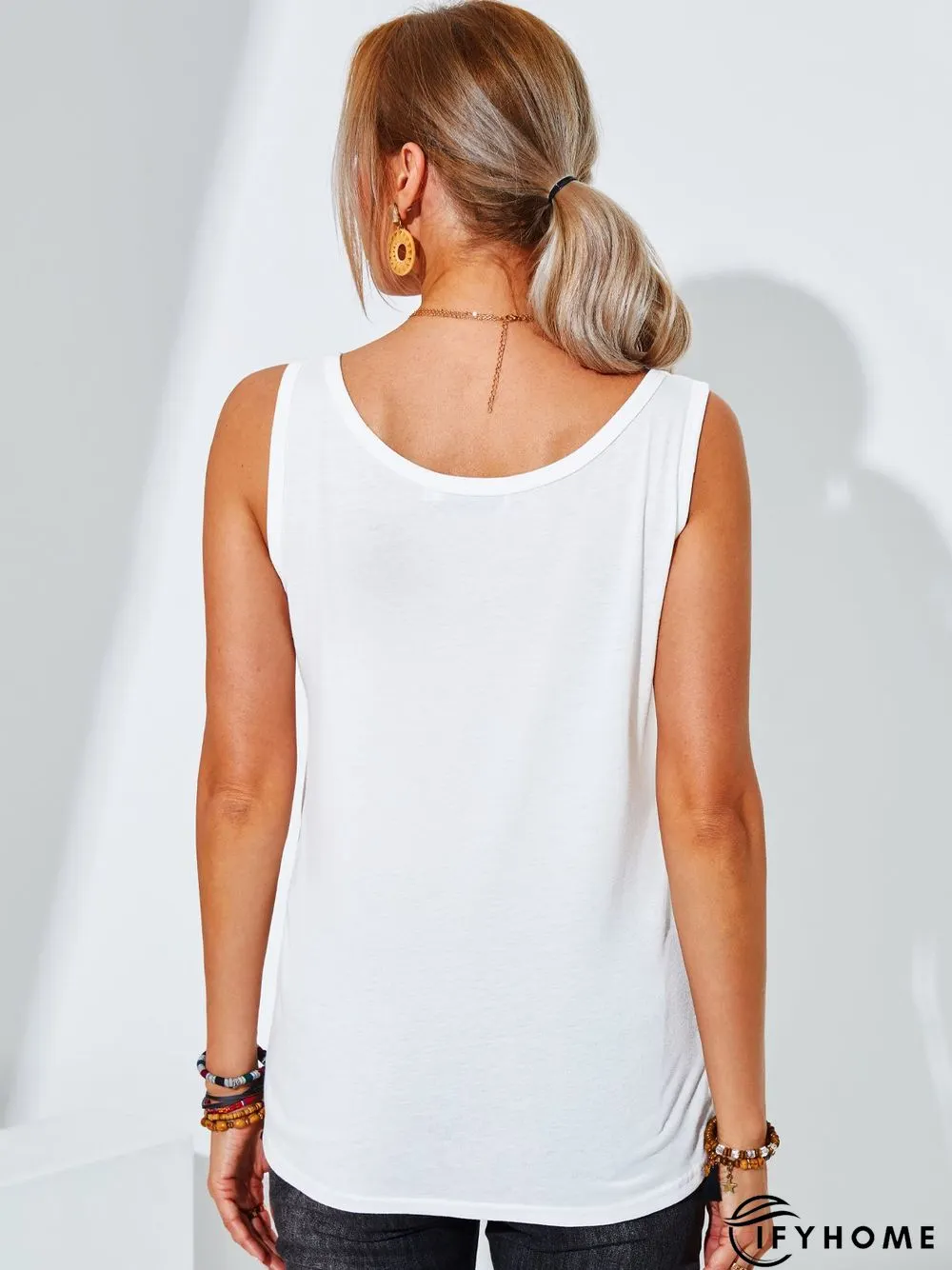 Sleeveless Cotton-Blend Printed Casual Shirts & Tops | IFYHOME