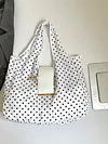 Polka Dot Nylon Storage Shoulder Bag with Key Ring Expandable Keychain Tote Bag Large Capacity Stylish Foldable Tote Handbag for Shopping Travel Commute