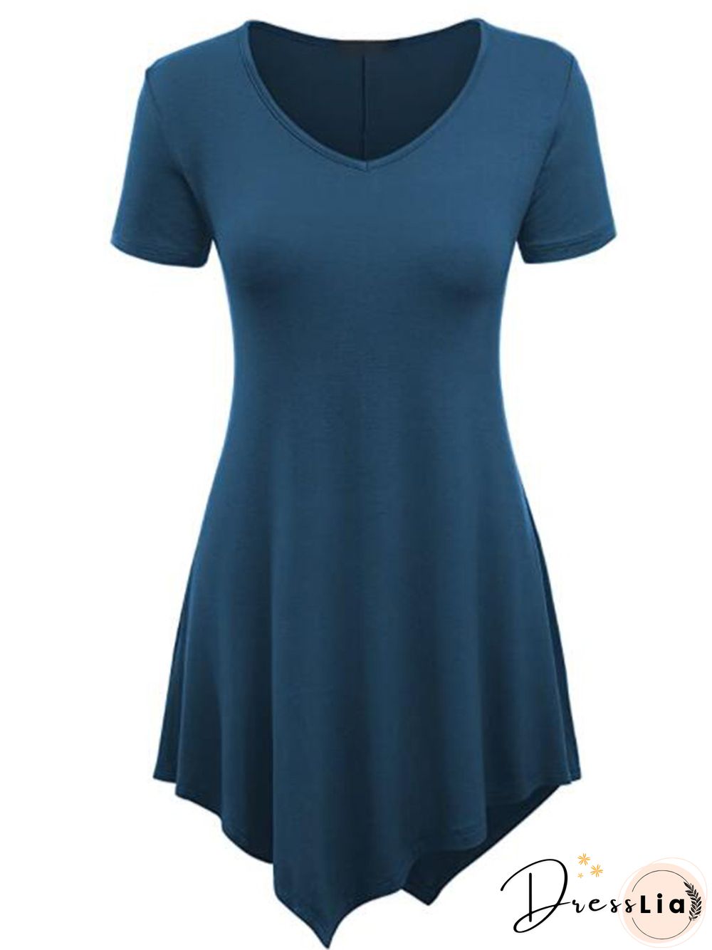 Vintage Plain Plus Size Short Sleeves V Neck Casual Tops