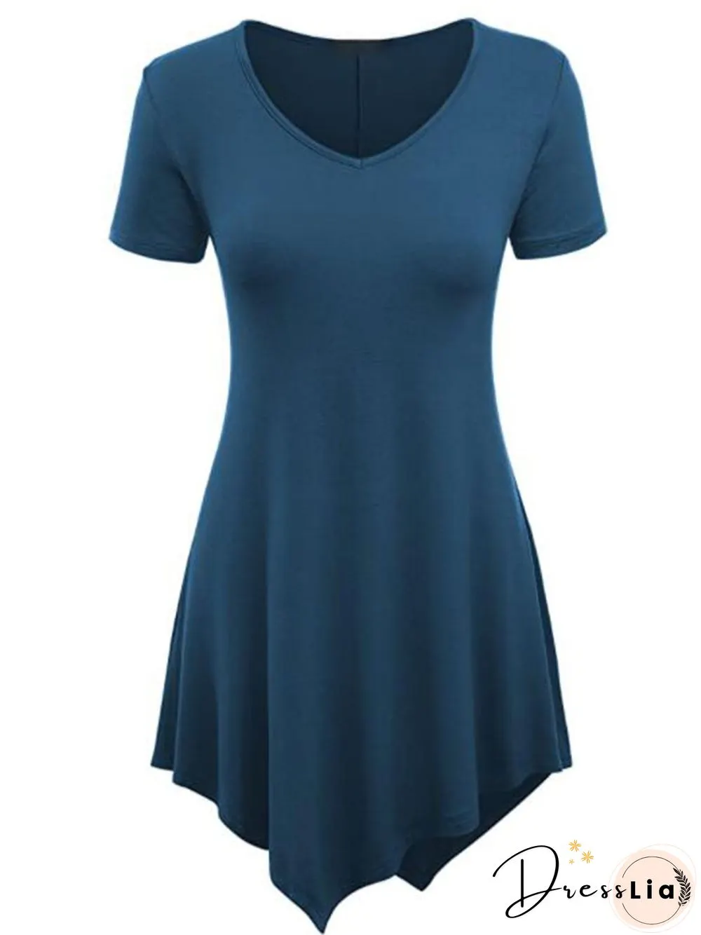 Vintage Plain Plus Size Short Sleeves V Neck Casual Tops