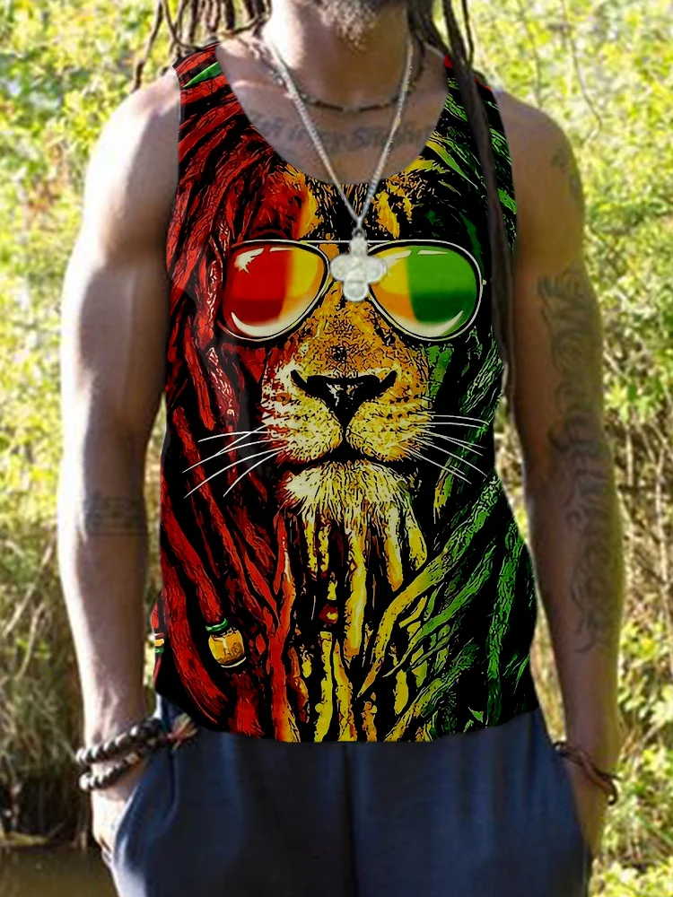 Comstylish Men's Reggae Lion Art Print Comfy Tank Top