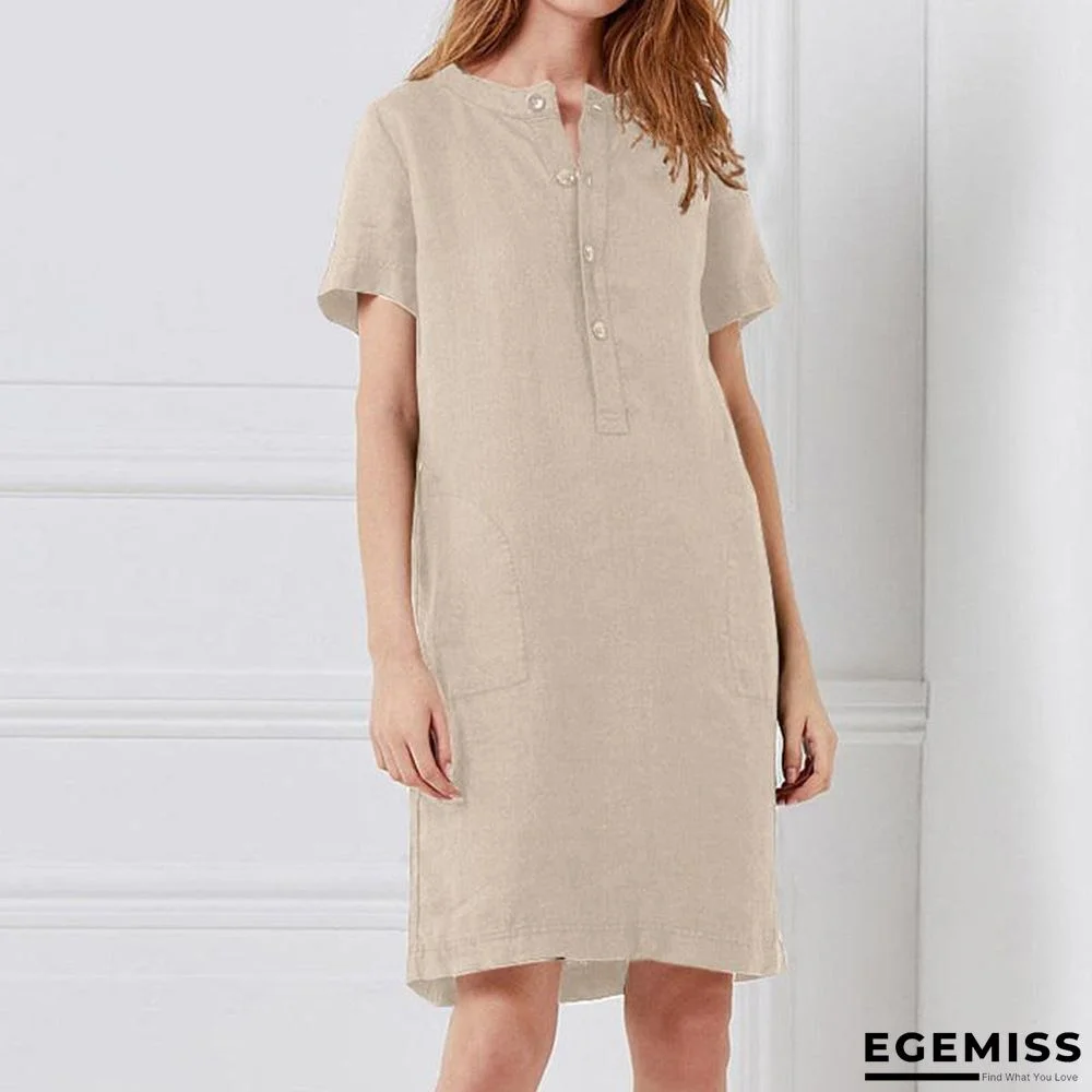 Cotton and Linen Loose Short Sleeve Midlength Dress | EGEMISS